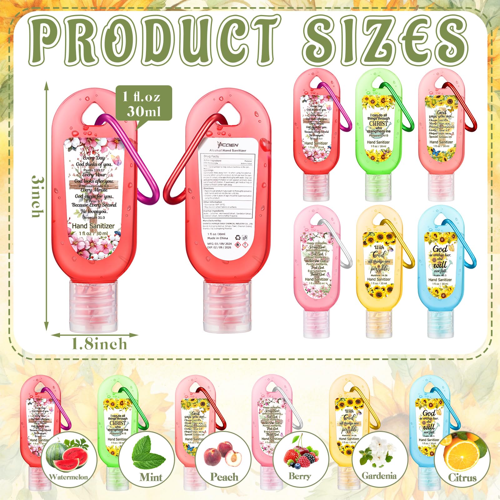 Sacubee Bible Verse Keychain with green mint scent, compact on-the-go sanitizer.