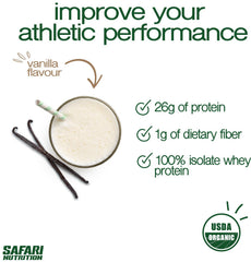 Safari Nutrition Isolate Vanilla enzymes graphic supports easy digestion