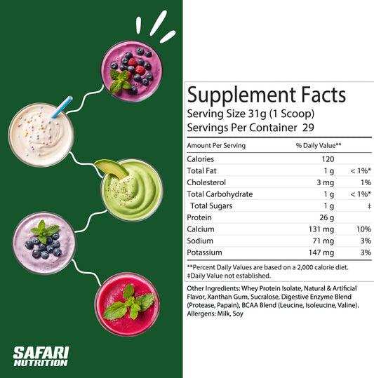 Safari Nutrition Isolate Vanilla label closeup with transparent ingredient listing