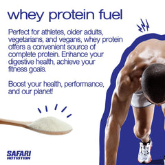 Powder being poured into a glass for a quick protein shake by Safari Nutrition.