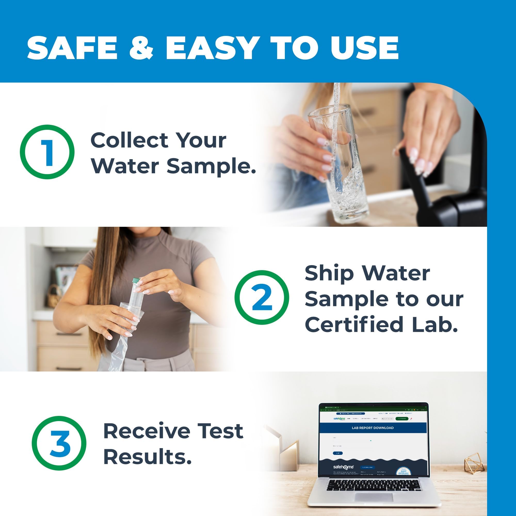 Safe Home lead water test kit lab report accessible on any device