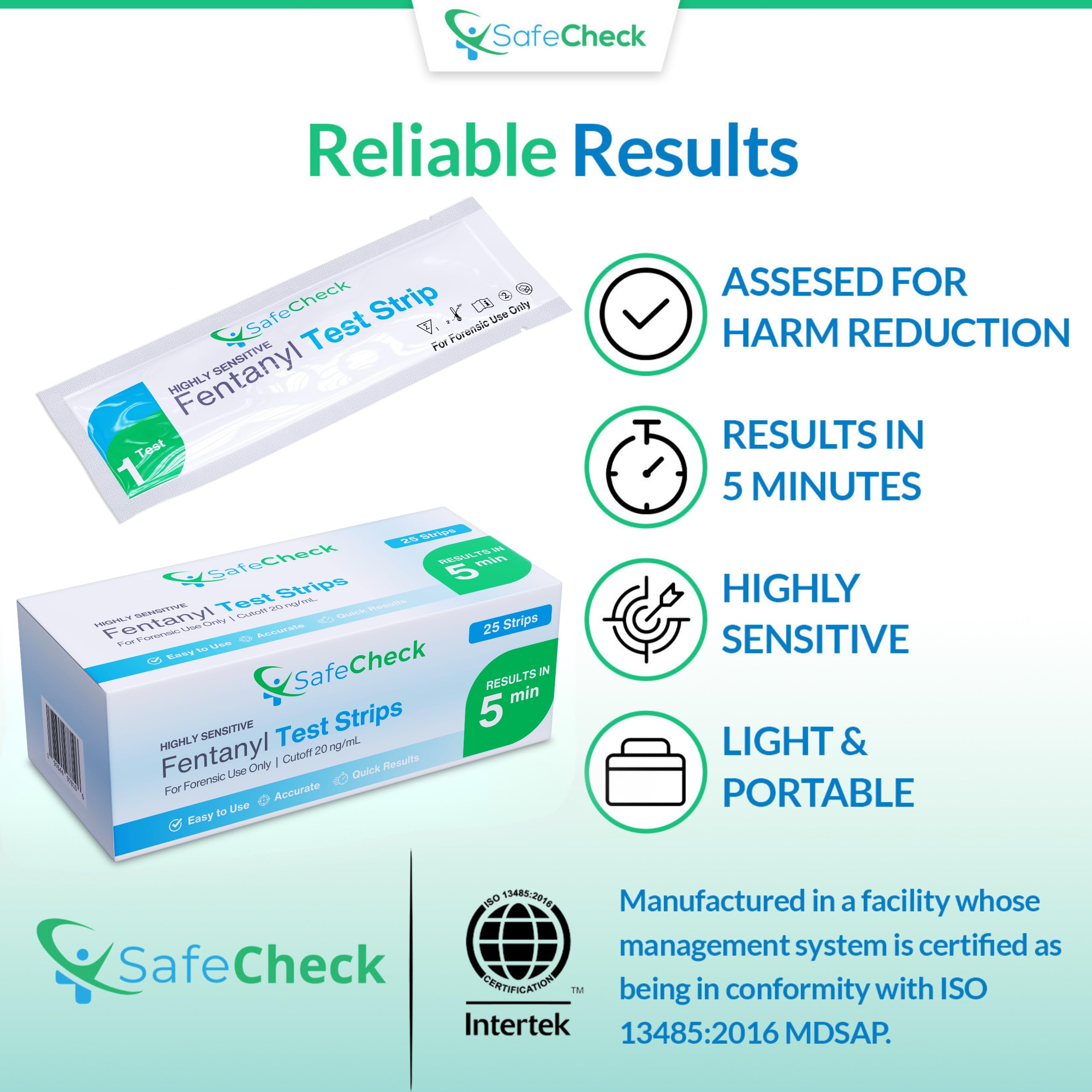 SafeCheck fentanyl test strip detailed result on display.