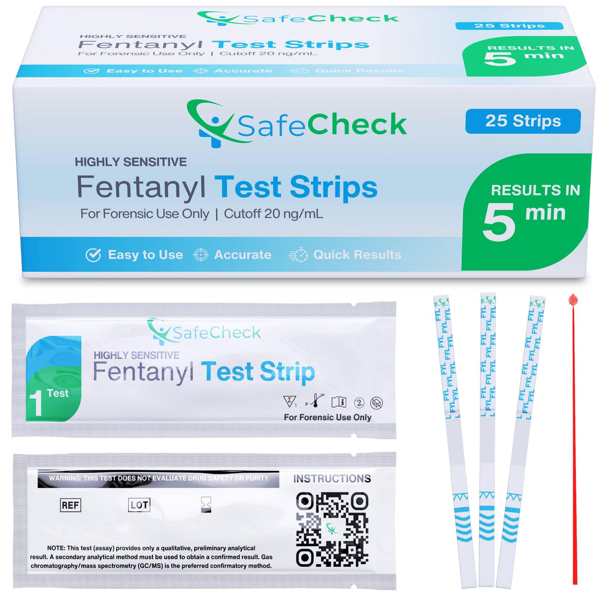 SafeCheck fentanyl test strip pack for convenient at-home testing.