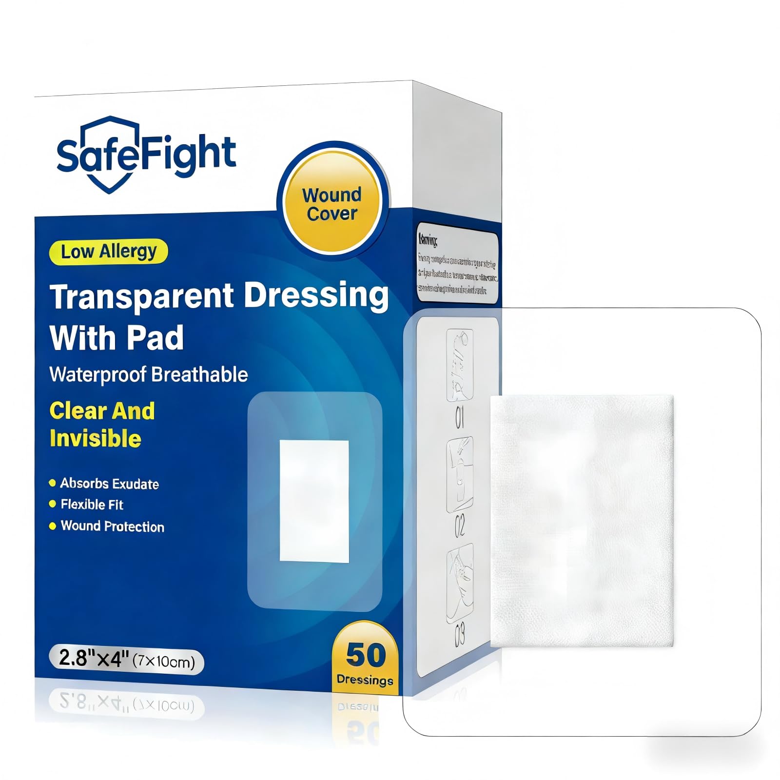 SafeFight transparent film dressing 50-pack protects wounds during showers