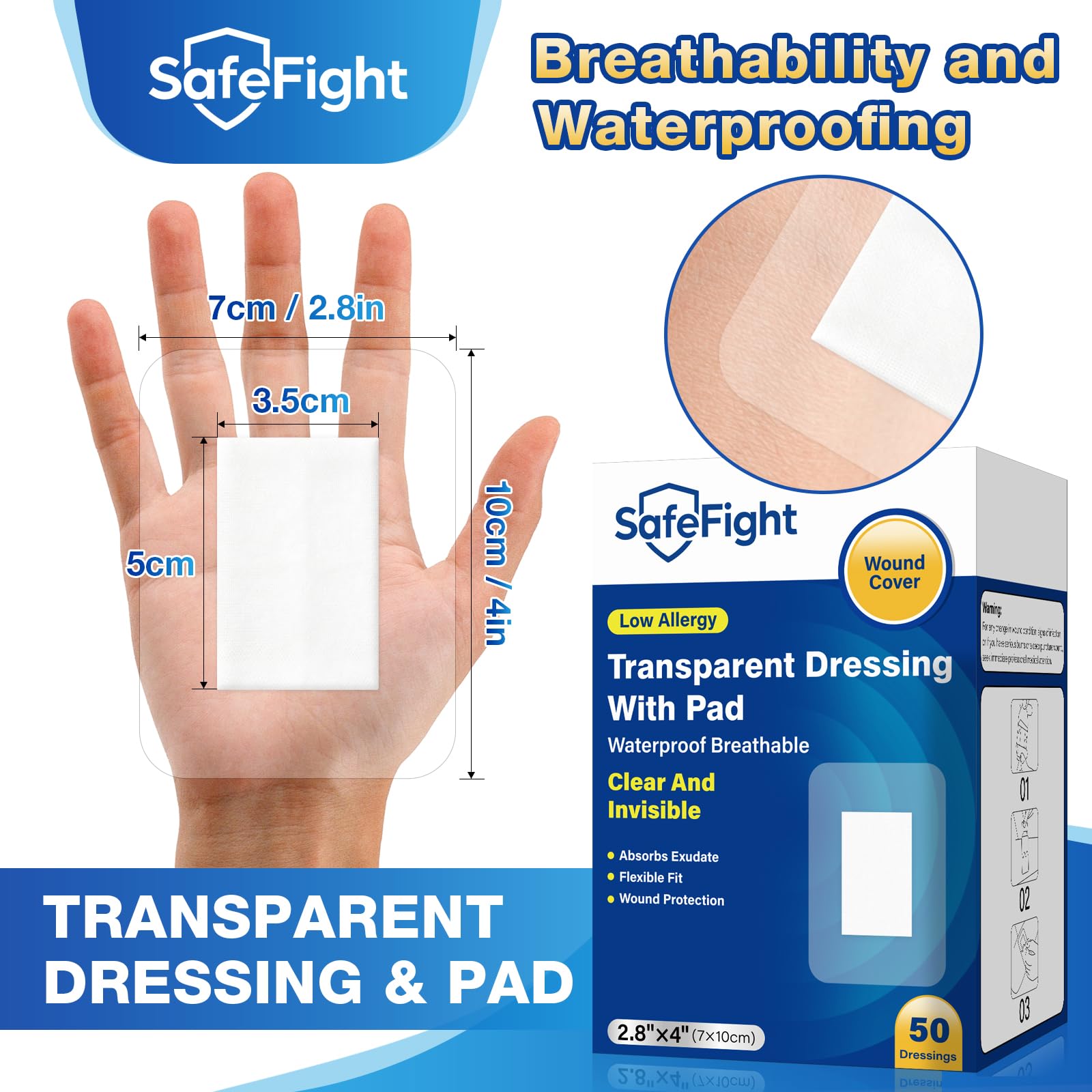 SafeFight waterproof bandage on skin keeps wounds clean while swimming
