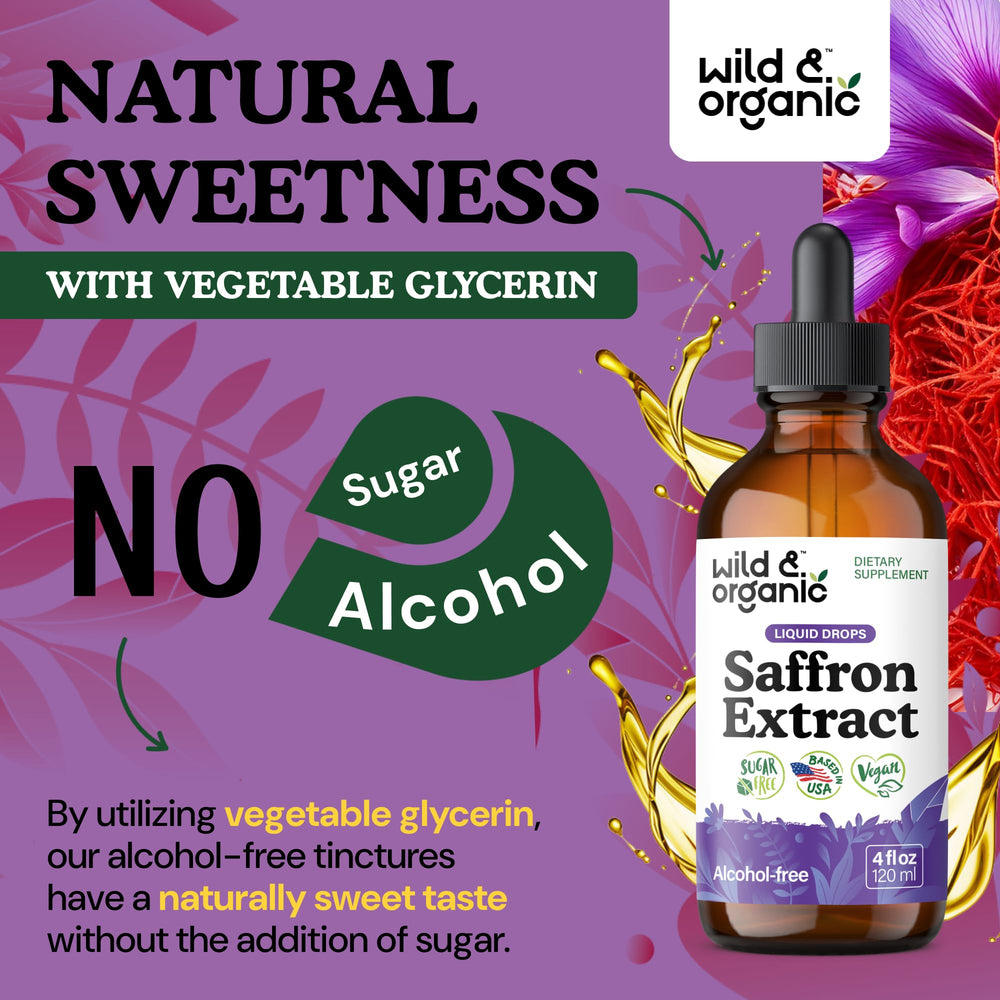 Natural glycerin-based saffron drops glow with rich golden hue.
