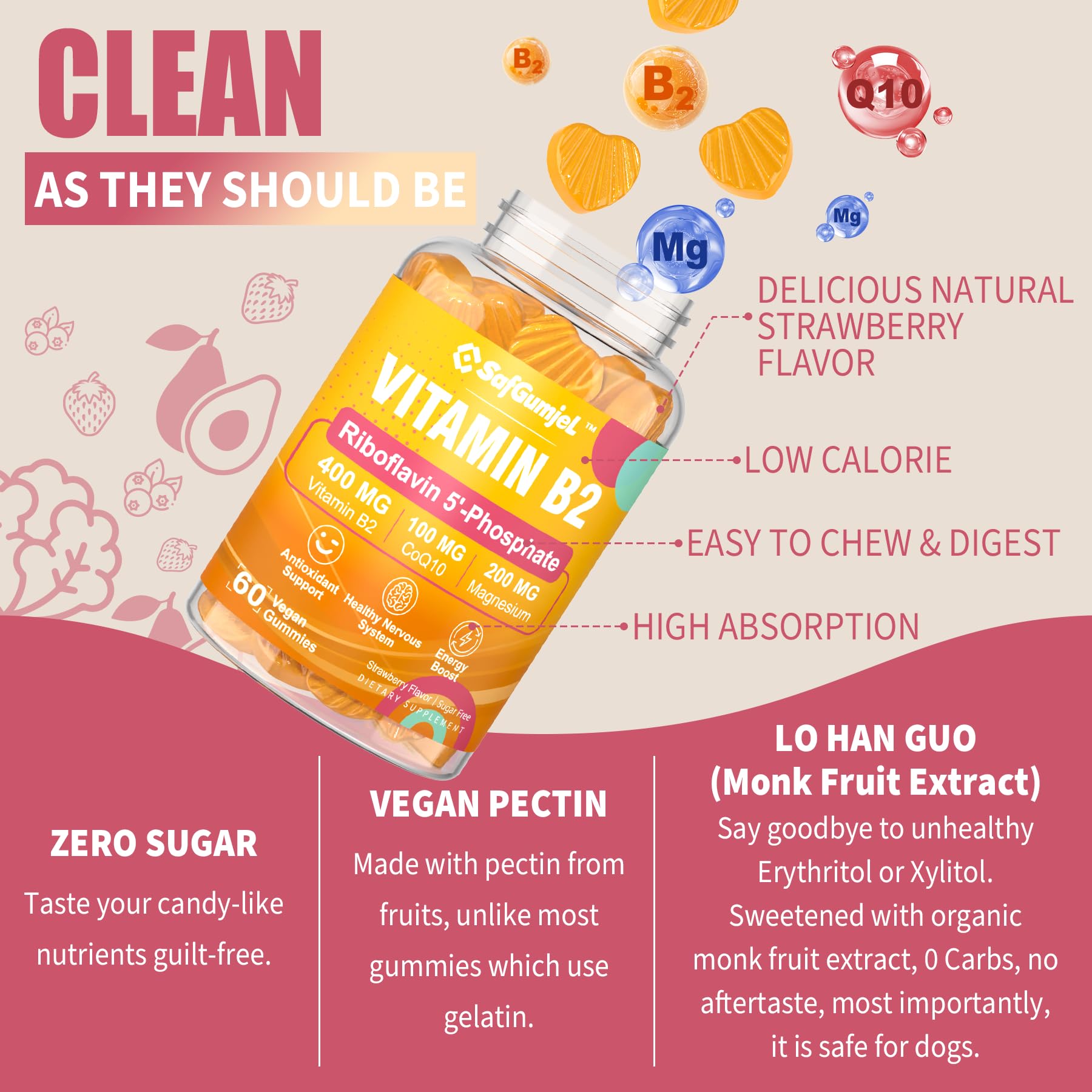 Safgumjel Vitamin B2 Gummies made in the USA under GMP standards for purity
