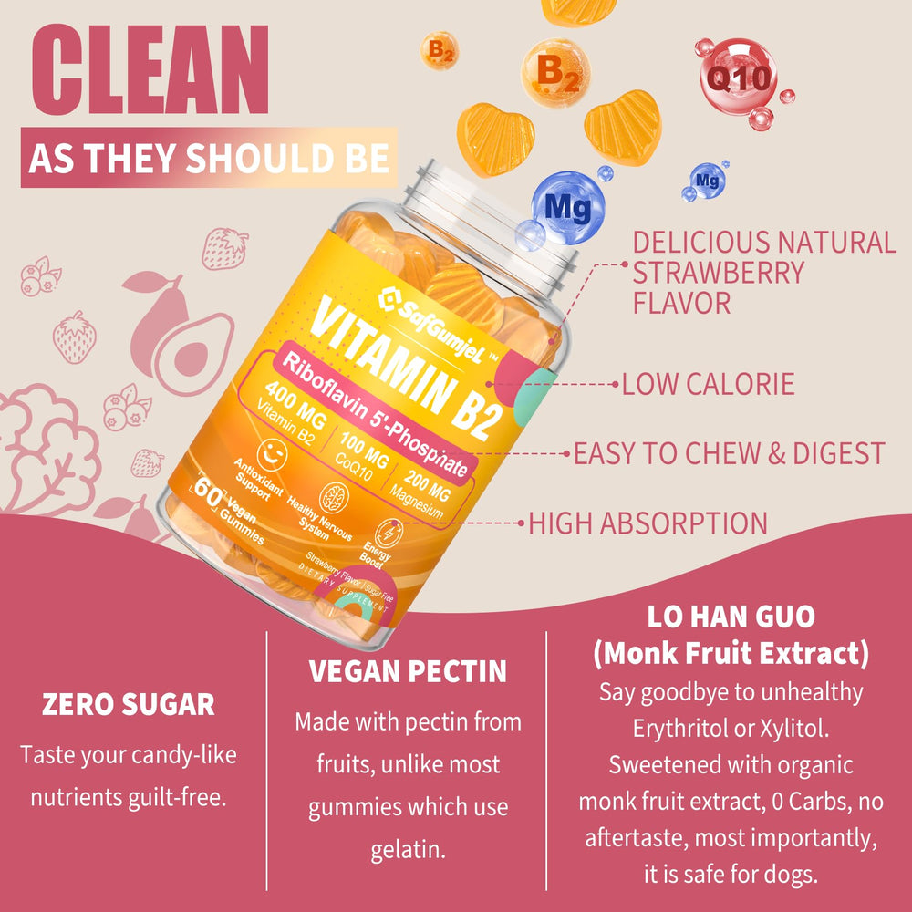 Safgumjel Vitamin B2 Gummies made in the USA under GMP standards for purity