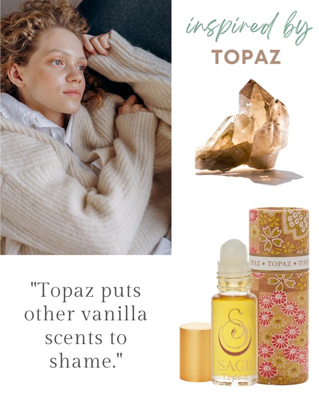 Sage Topaz vanilla gourmand with sandalwood and rosewood for daily scent.