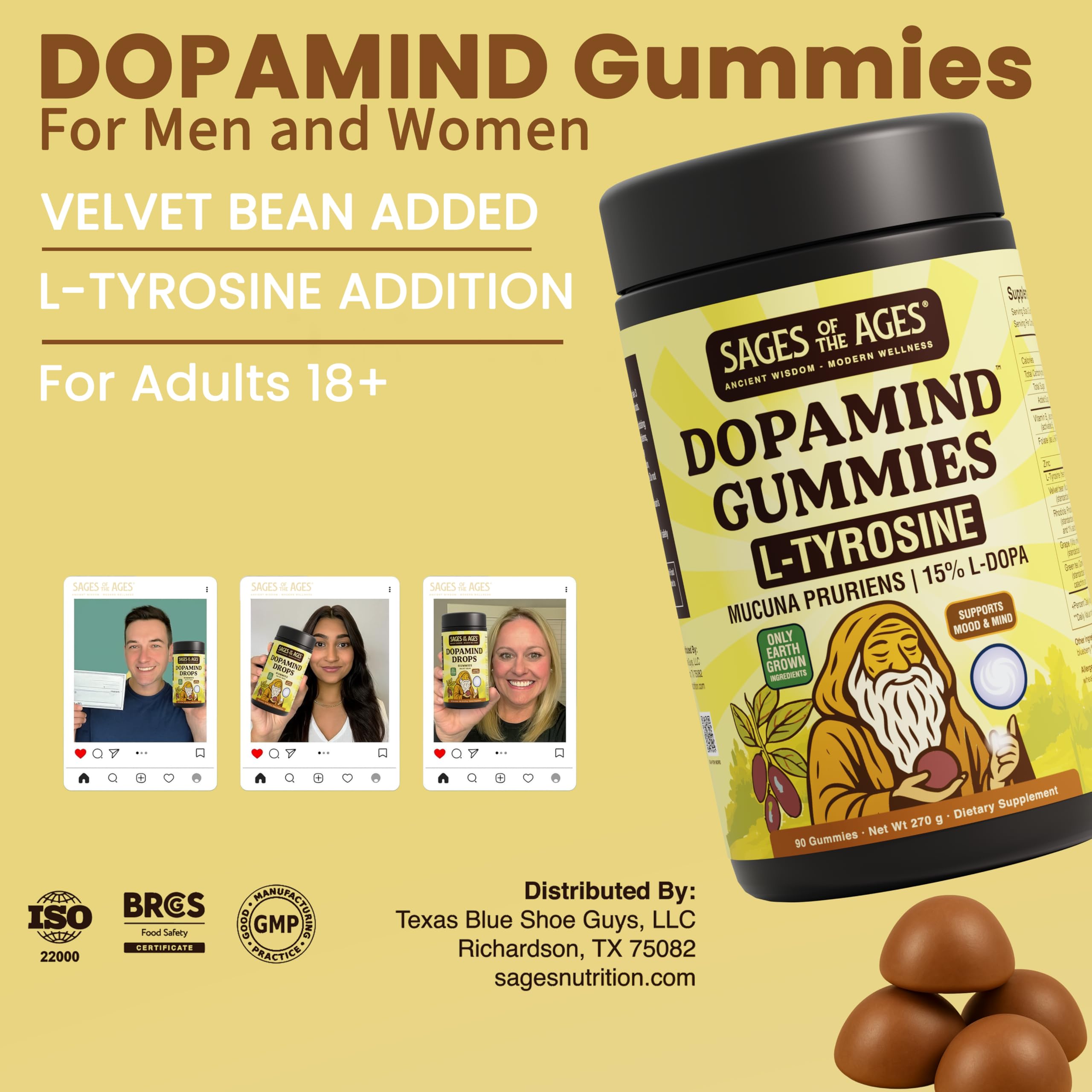 Sages Of The Ages L-Tyrosine Gummies Rhodiola component emphasized for daily energy