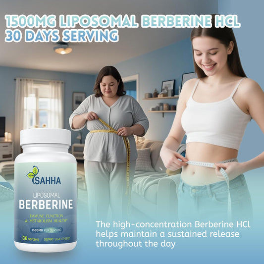 Close-up of Sahha Berberine capsules, liposomal formula for better bioavailability.