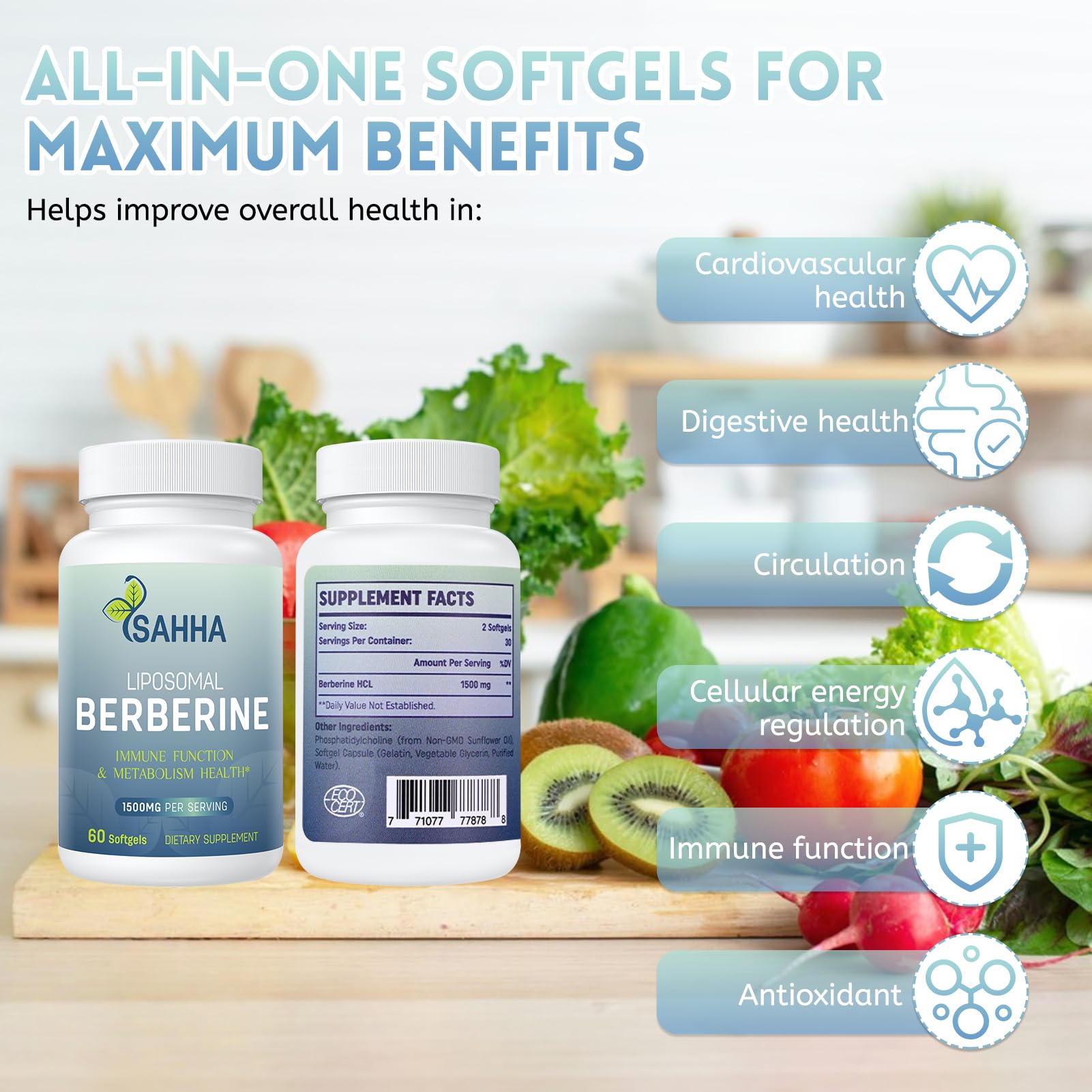 Packaging box for Sahha Liposomal Berberine for convenient daily use.