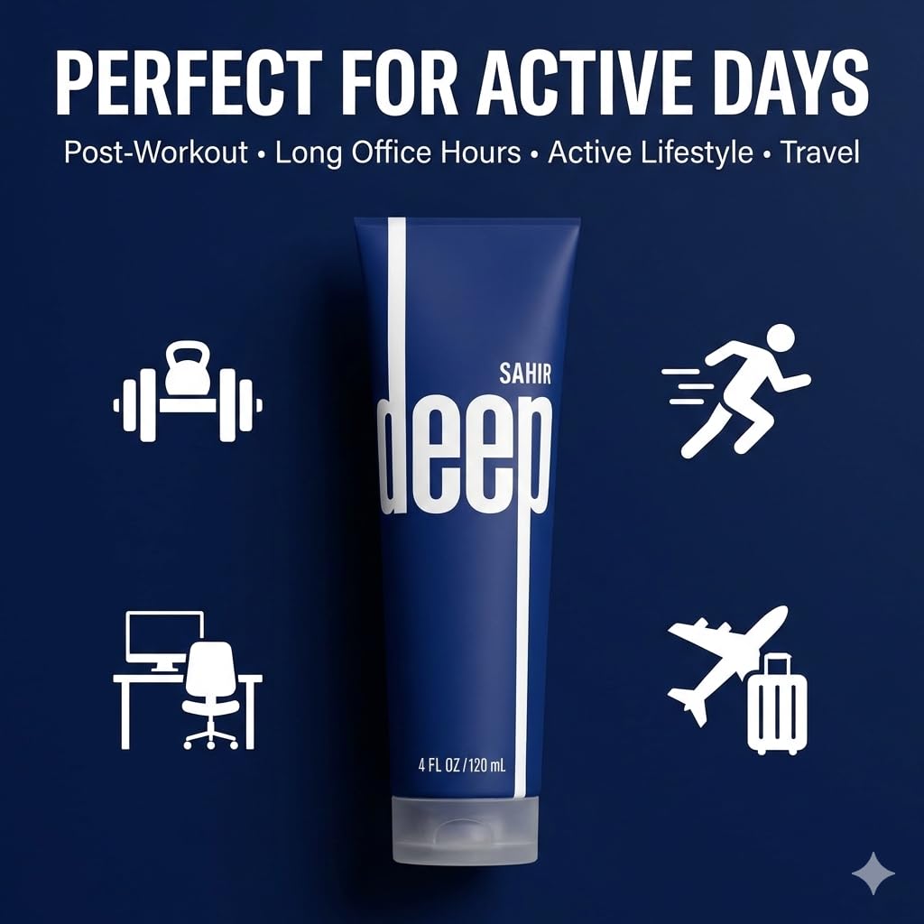 SAHIR Deep Blue menthol-camphor formula provides refreshing cooling with muscle comfort