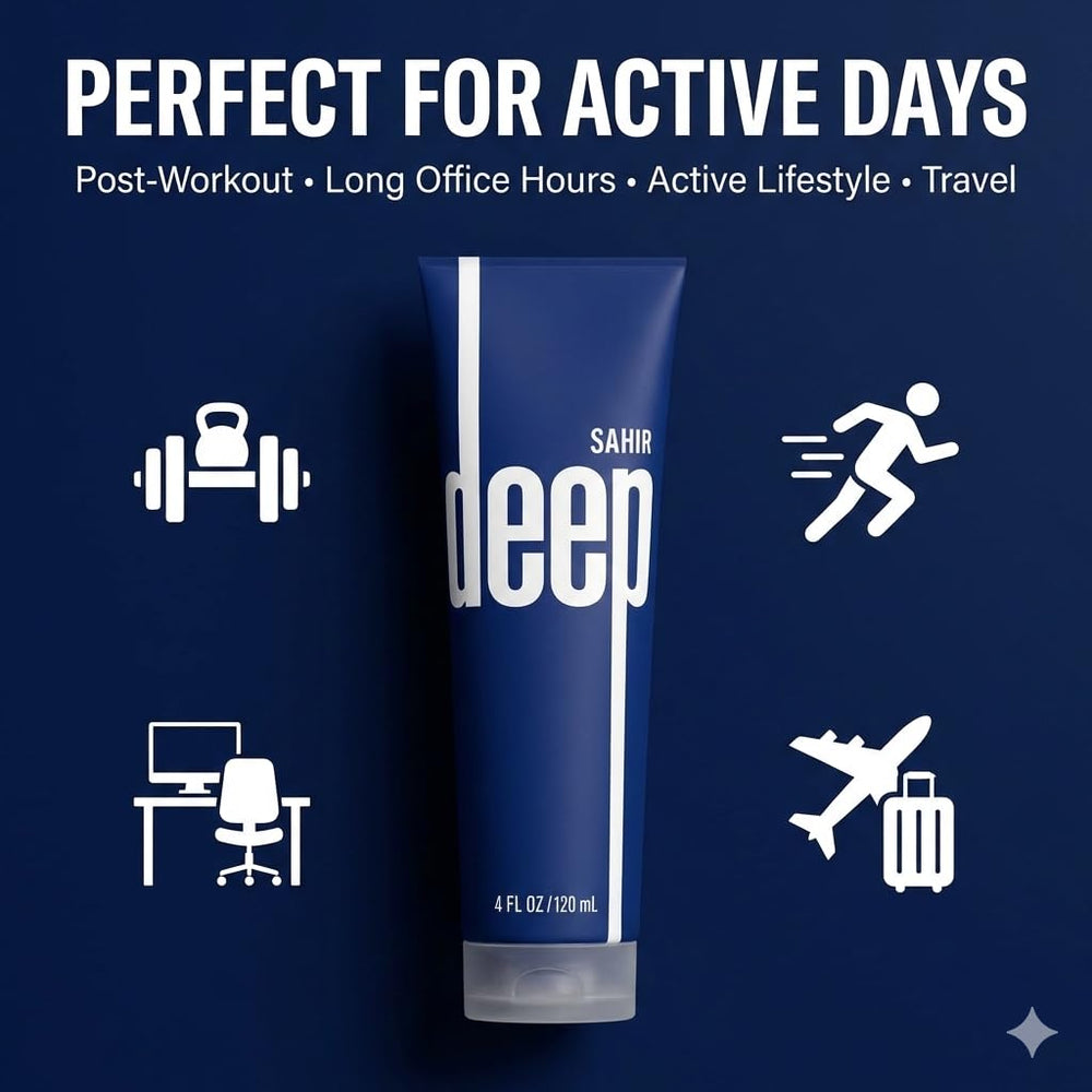 SAHIR Deep Blue menthol-camphor formula provides refreshing cooling with muscle comfort