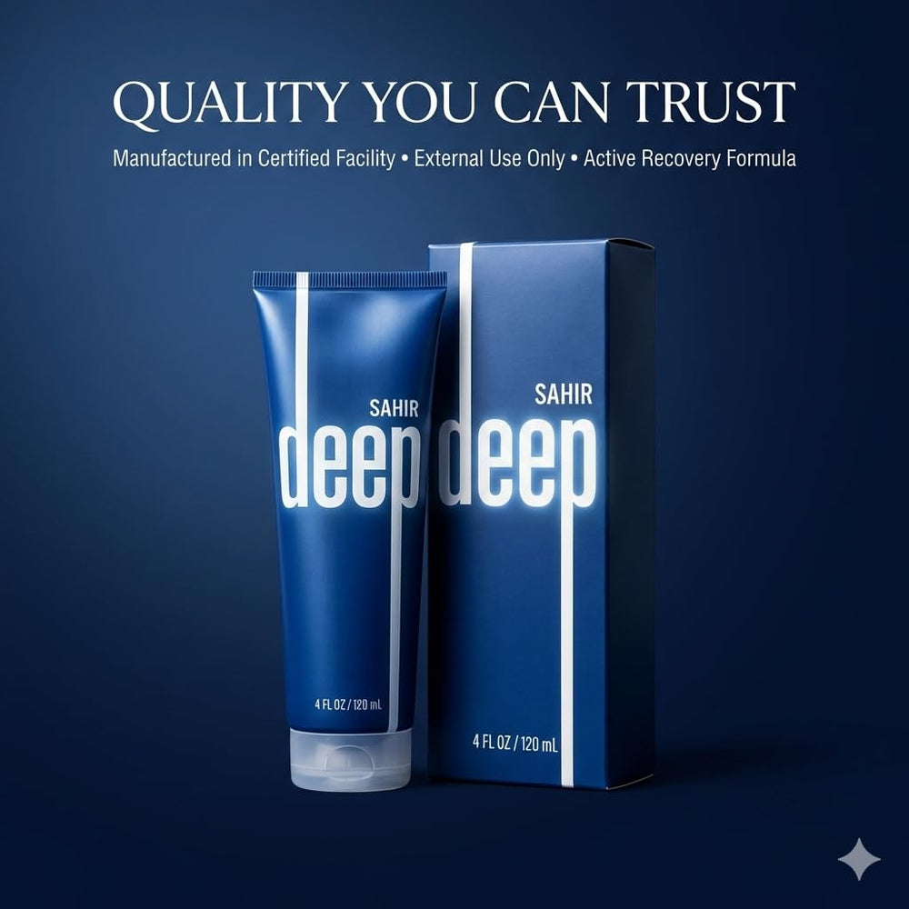 SAHIR Deep Blue peppermint-eucalyptus oil closeup highlights refreshing formula