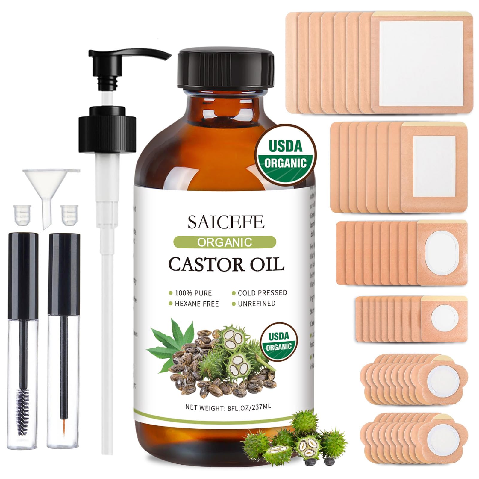 Saicefe 8oz castor oil bottle for pure, convenient application.