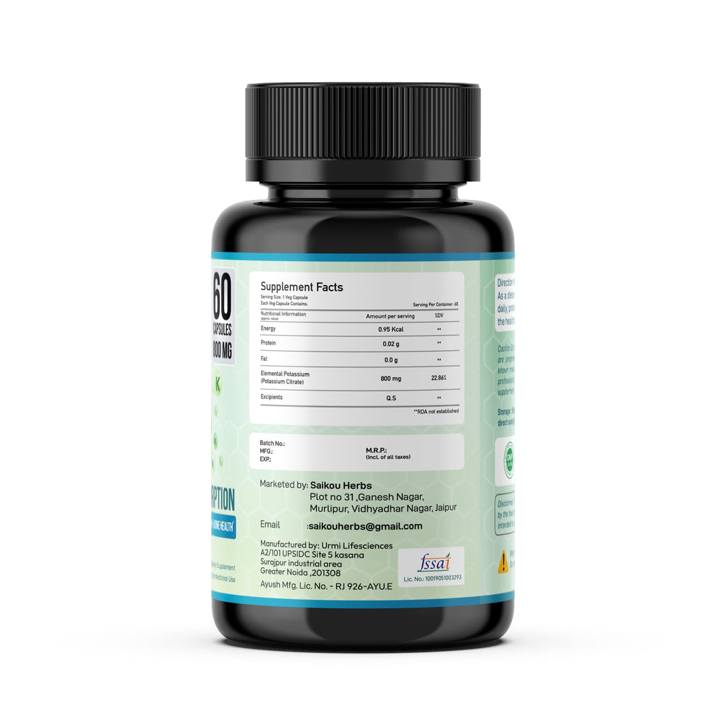 SAIKOU HERBS Potassium Citrate 800 mg pour shows portability for on-the-go use