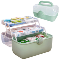 Saim first-aid box with 3-tier fold tray for easy visibility and organized storage.