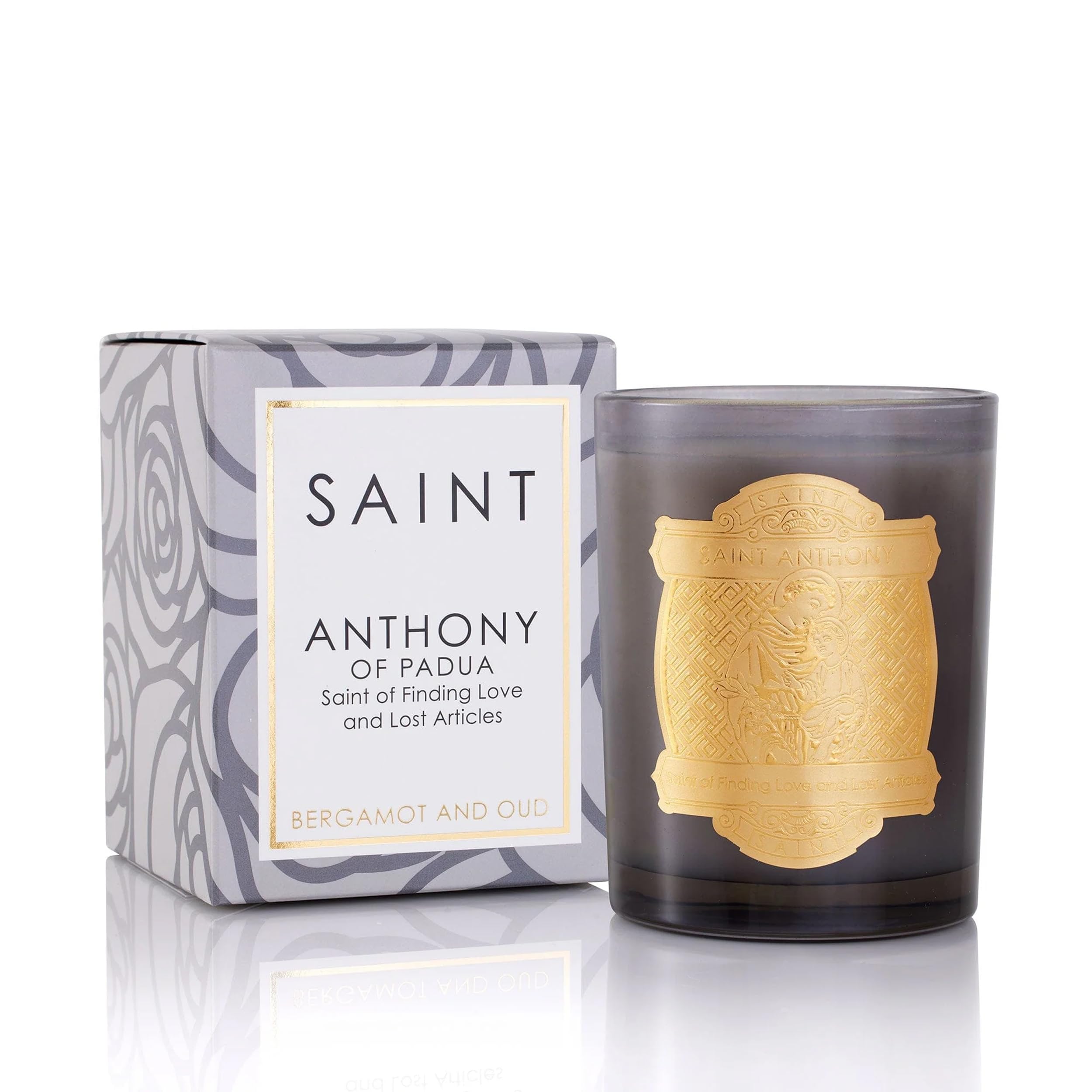 Saint Anthony of Padua candle with prayer coin for contemplation and blessing.