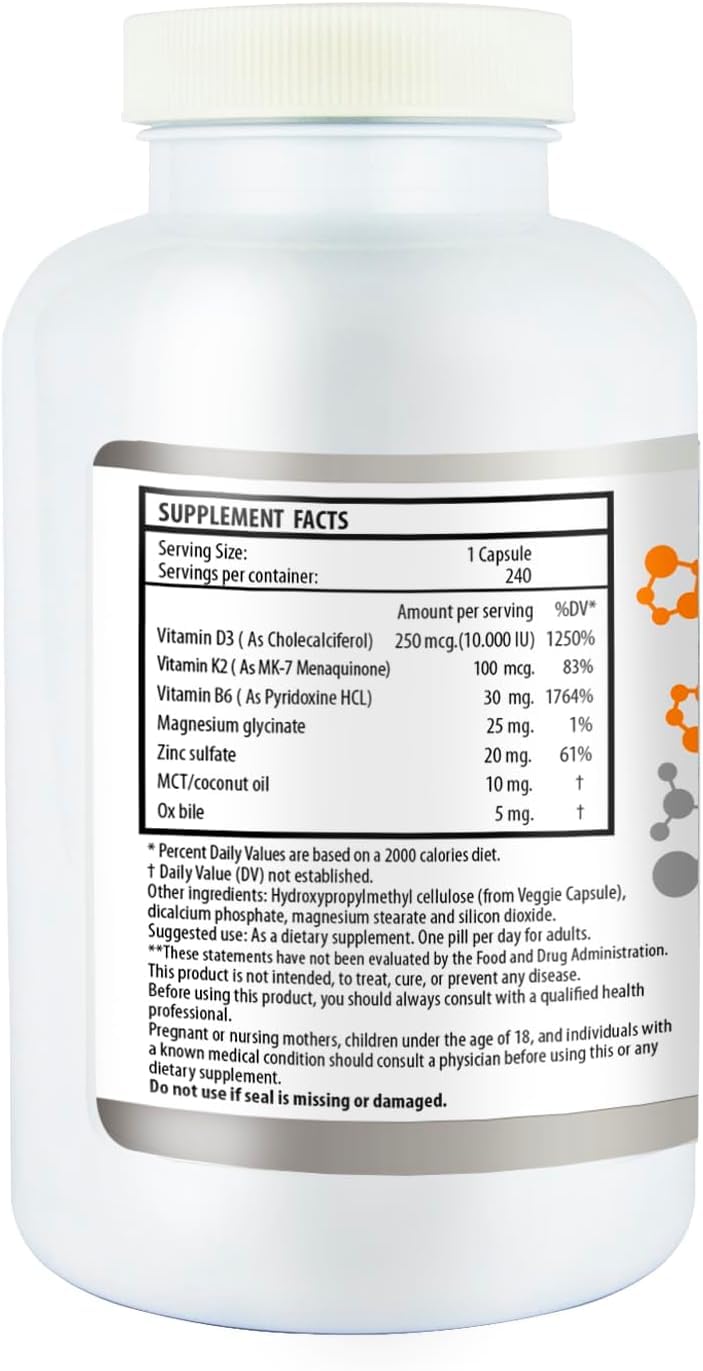 Saint-Marie de los Andes Vitamin D3 K2 MK7 capsules in bottle aid bone and immune support