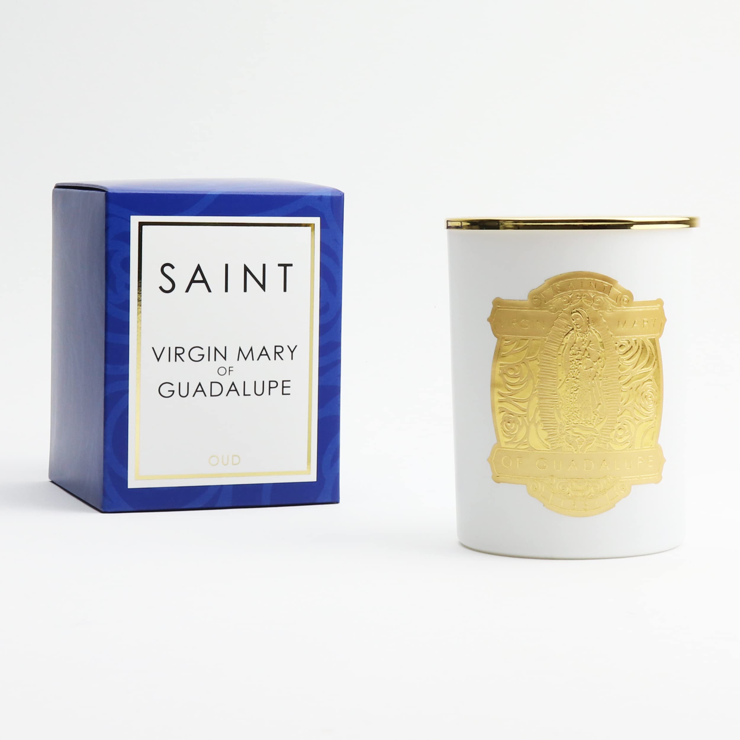 SAINT oud floral aroma candle close-up highlighting soothing scent