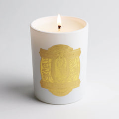 SAINT candle with embedded prayer coin in wax for keepsake and blessing