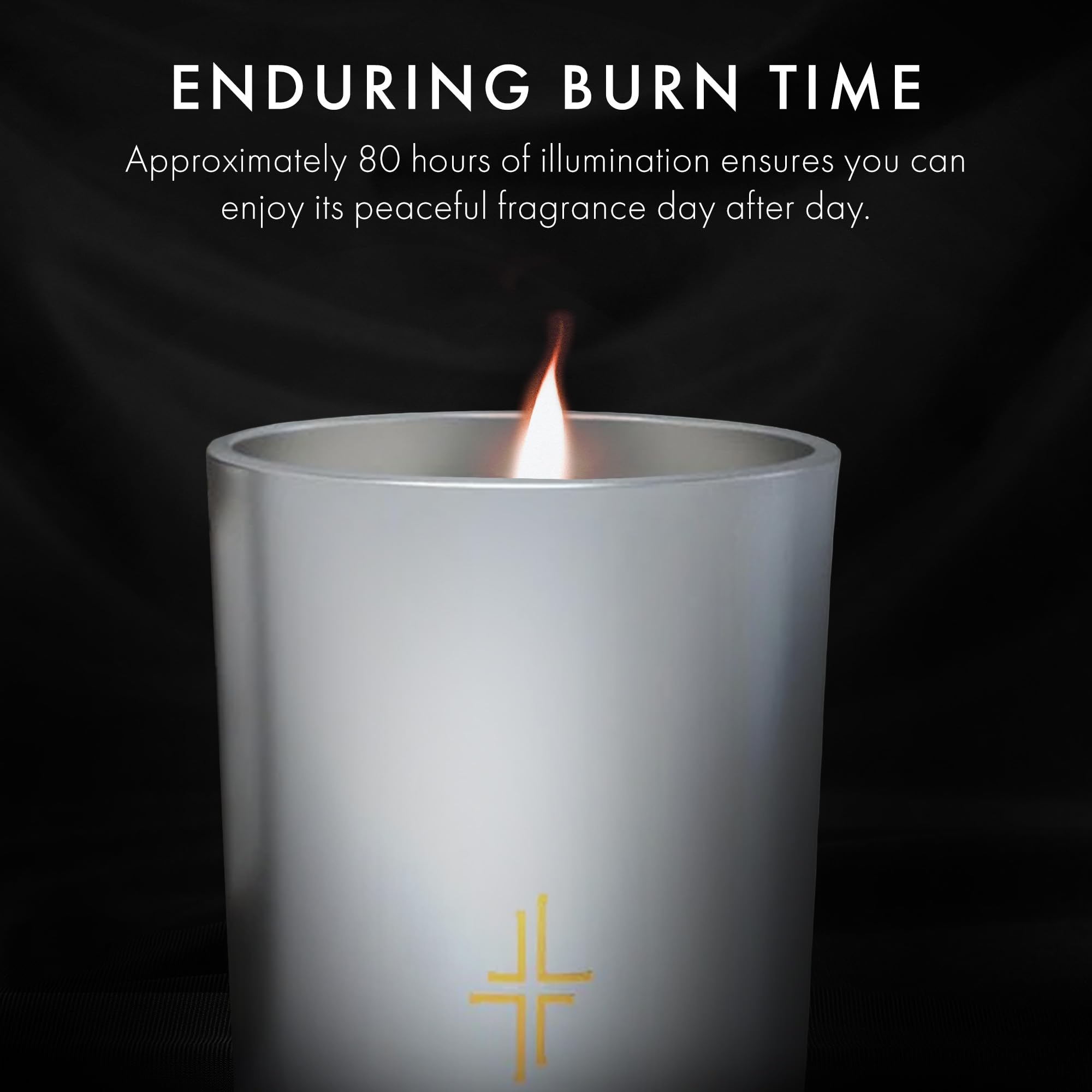Saint X Ali Landry Sacrament candle shown as decorative home ambiance piece.