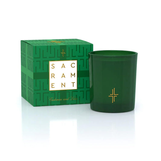 SAINT X Ali Landry Sacrament candle in green vessel for serene home decor