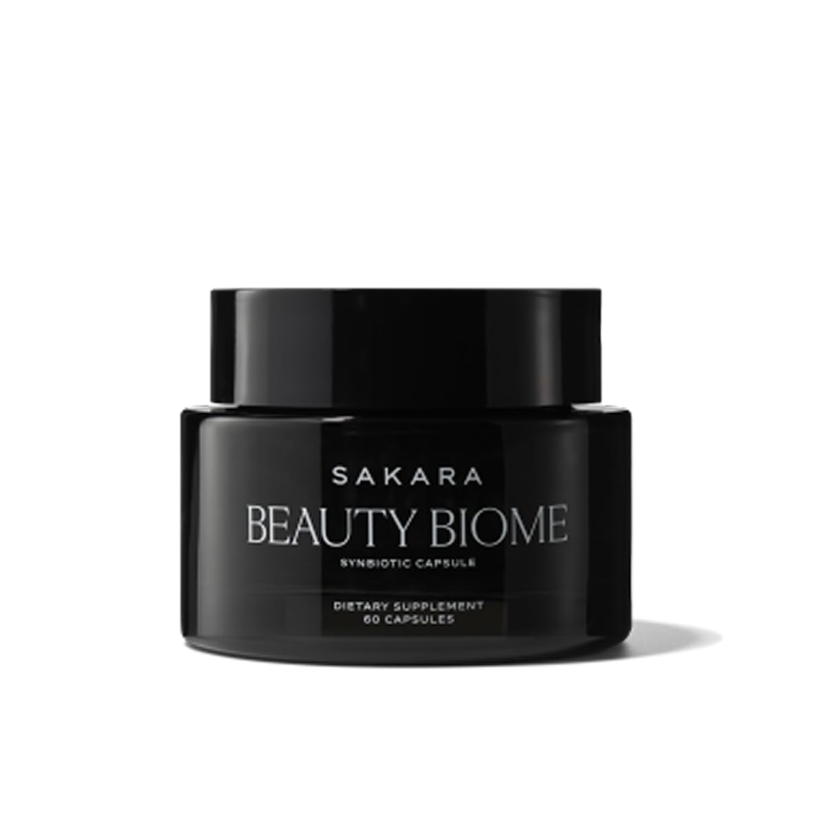 SAKARA Beauty Biome bottle front showing capsules for inner skin and gut support.