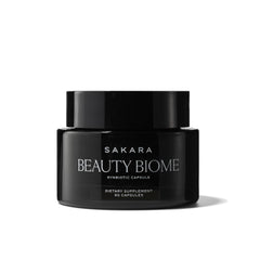 SAKARA Beauty Biome bottle front showing capsules for inner skin and gut support.