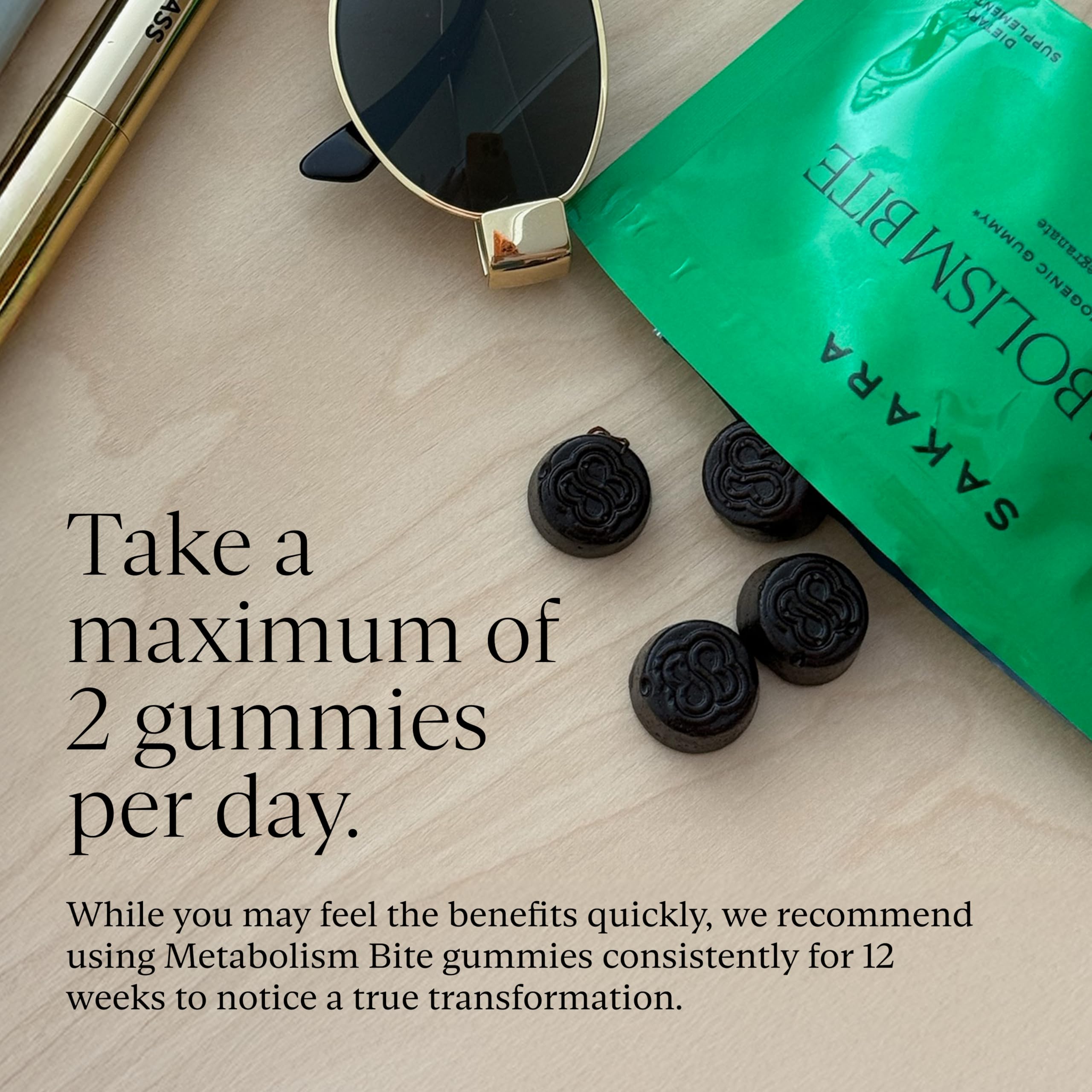 SAKARA Metabolism Gummy Bites 4x14 packs shown for easy daily routine.