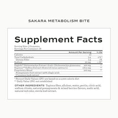 SAKARA Metabolism Gummy Bites front-pack highlights clean, plant-based ingredients.
