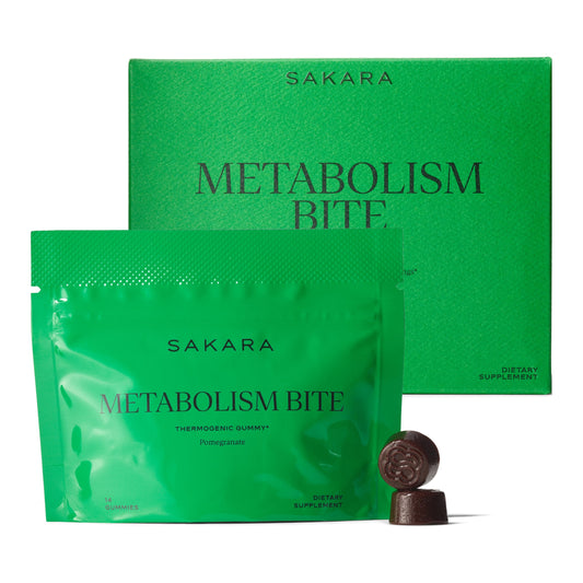 SAKARA Metabolism Gummy Bites with pomegranate offer energy-friendly metabolism support.