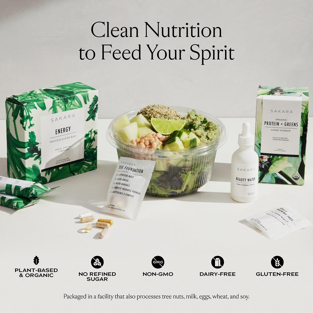 SAKARA nutrition label and certifications shown nearby.
