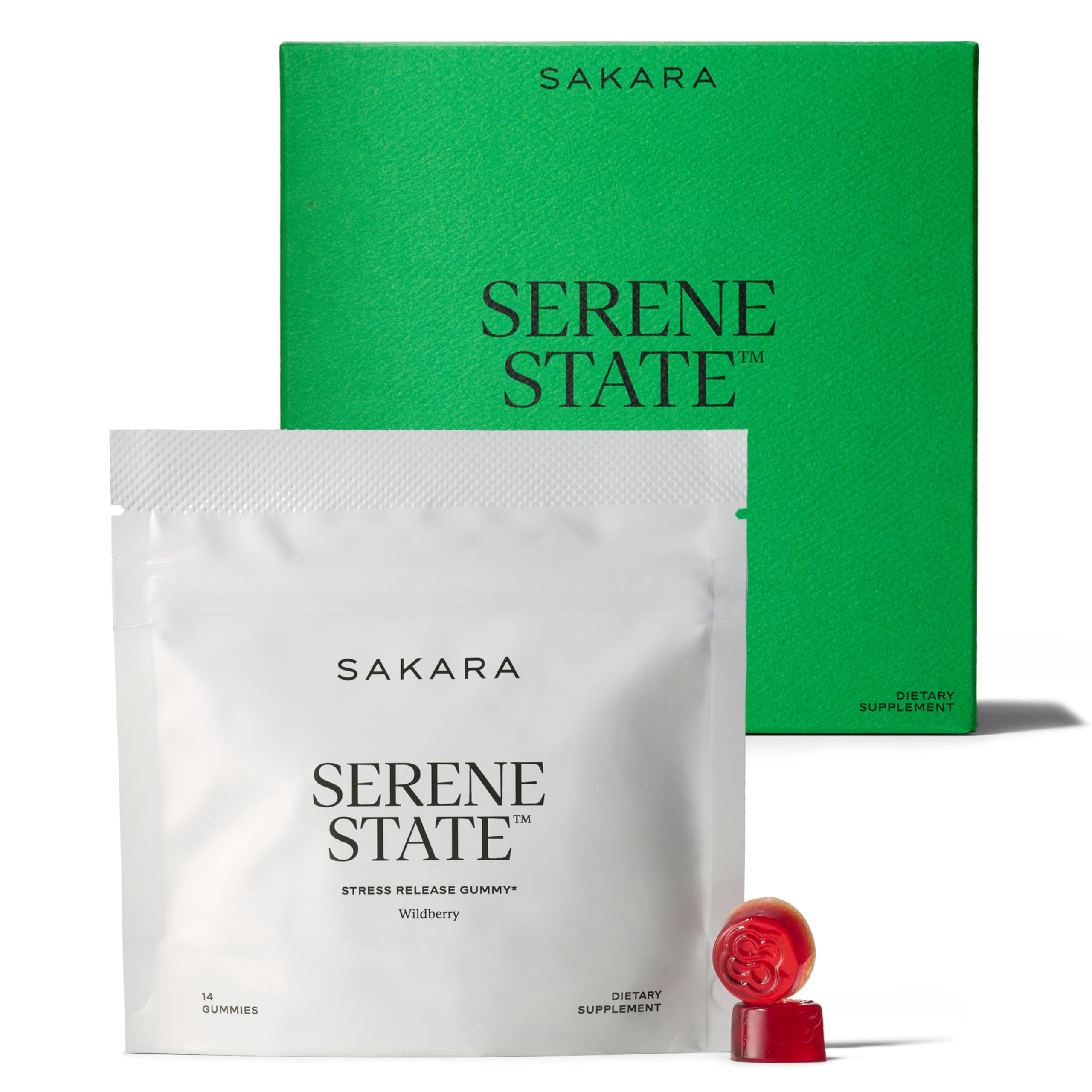 SAKARA Serene State bottle front view suggesting quick calm mood support