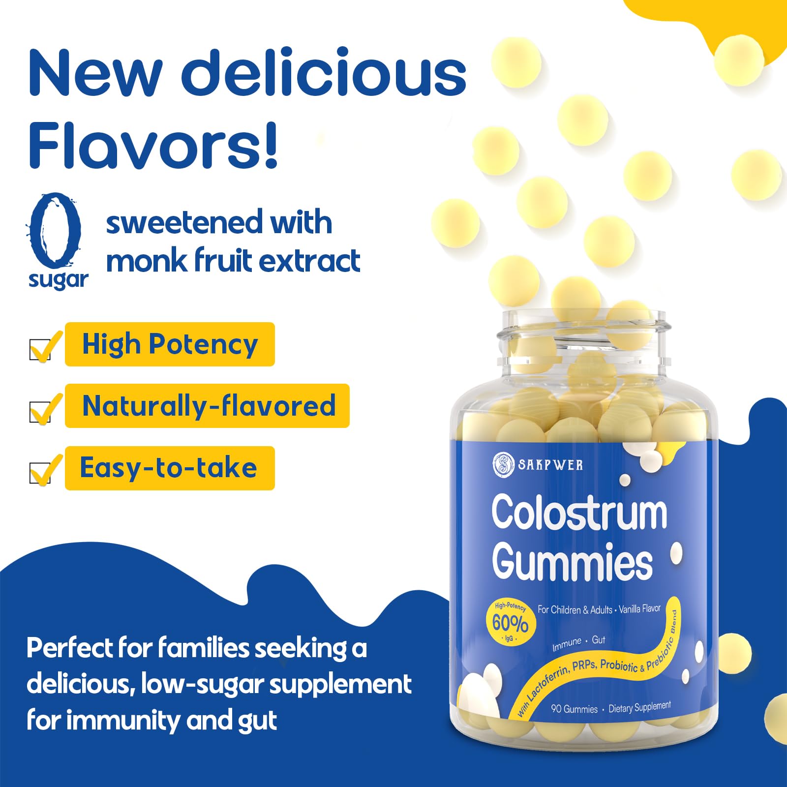 Sakpwer vanilla gummies 6H milk origin badge highlights premium first-milk nutrients for families