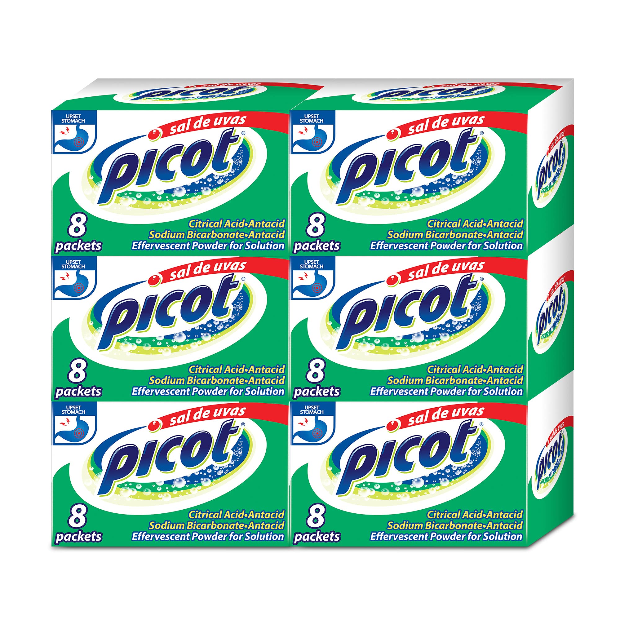 Sal de Uvas Picot sachet packaging for convenient on-the-go relief.