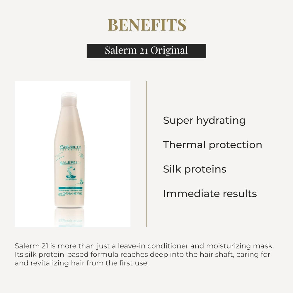 Hair shows shine and smoothness after using Salerm 21 B5 rinse conditioner