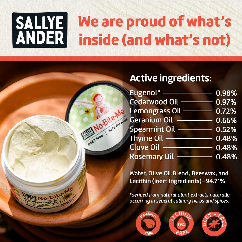 SALLYEANDER No Bite Me helps soothe itchy bites when applied after exposure.