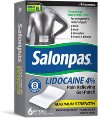 Salonpas LIDOCAINE patch on knee area for targeted relief.