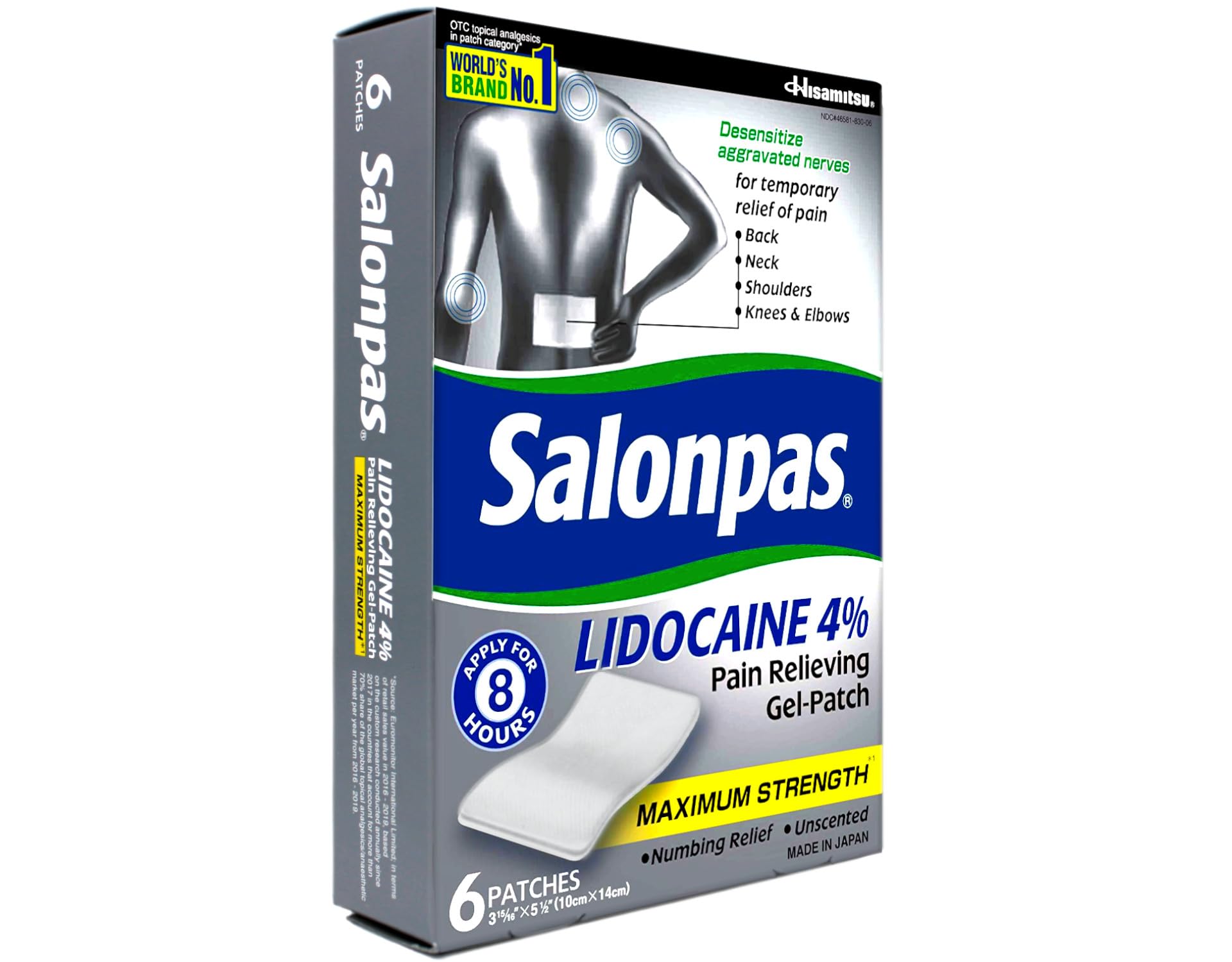 Salonpas lidocaine gel patch on neck provides targeted relief for tense muscles.