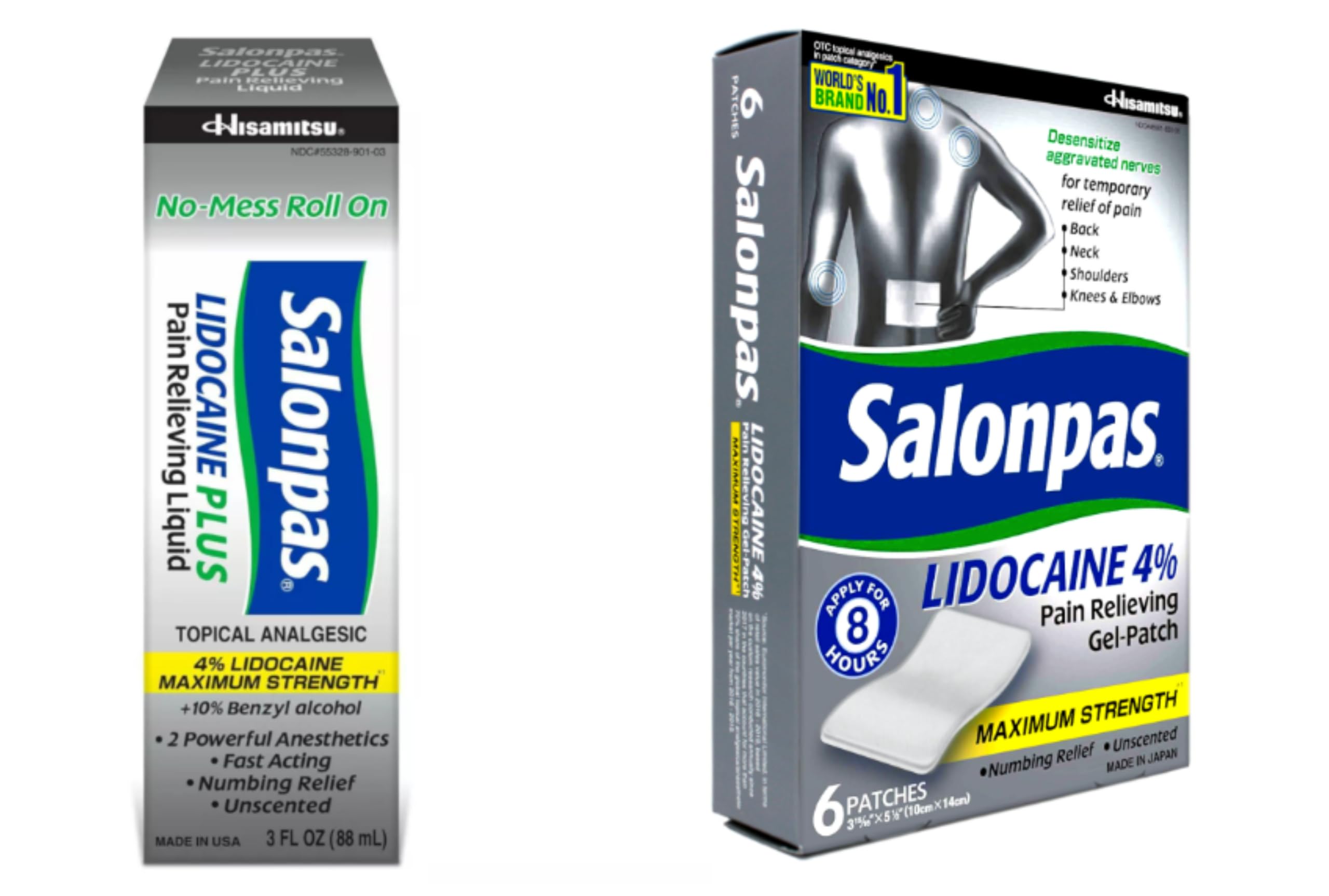 Salonpas lidocaine gel-patch applied to skin for targeted relief