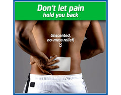 Salonpas lidocaine gel patch in use with visible patch on skin.