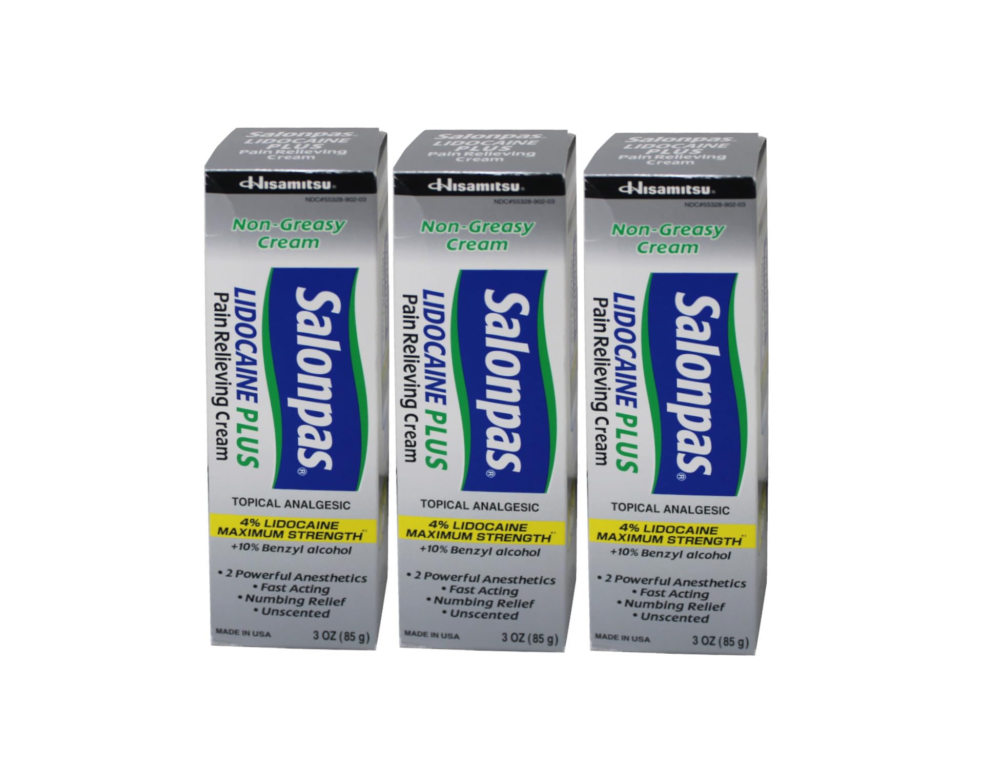 Salonpas Lidocaine Plus Cream tube offers quick numbing relief.