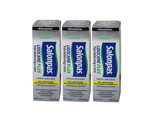 Salonpas Lidocaine Plus Cream tube offers quick numbing relief.