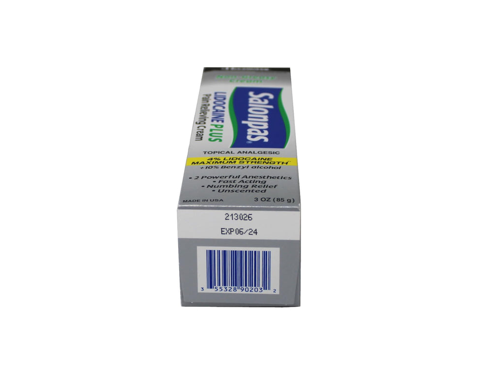 Salonpas Lidocaine Plus Cream unscented formula for discreet relief.