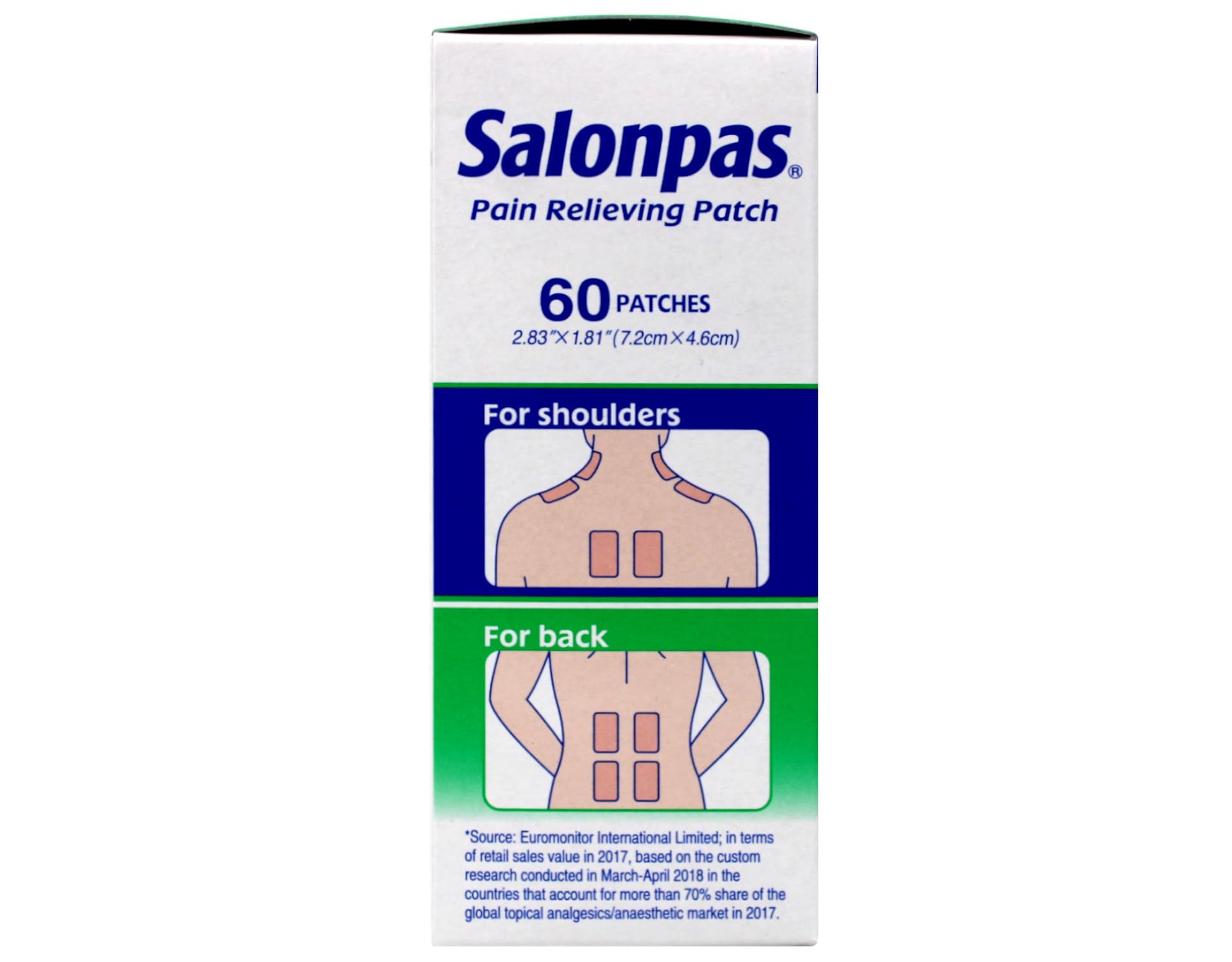 Salonpas pack of 3 contains 60 patches for on-demand relief.