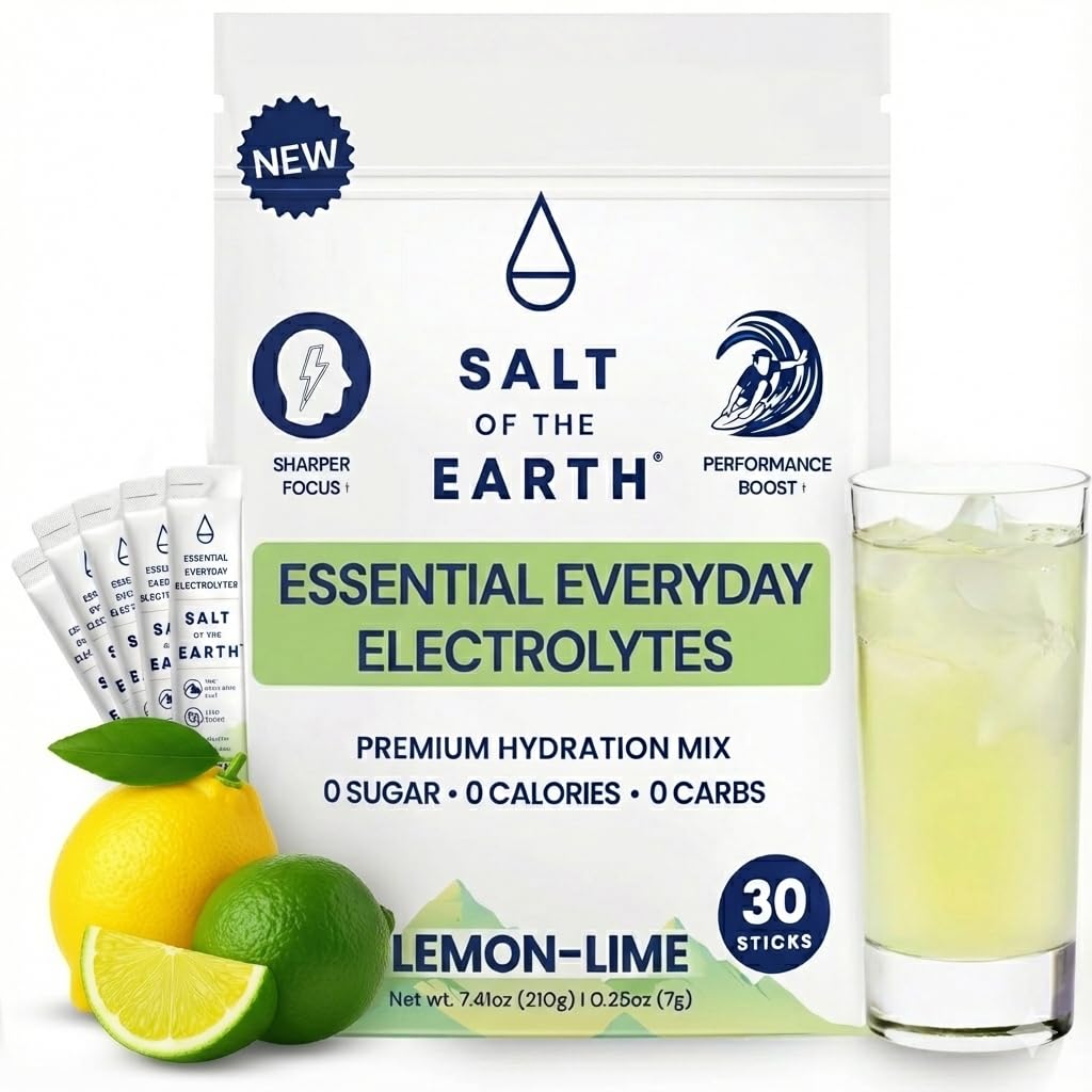 Salt of the Earth Lemon Lime electrolyte sticks for on-the-go hydration and keto-friendly refreshment.