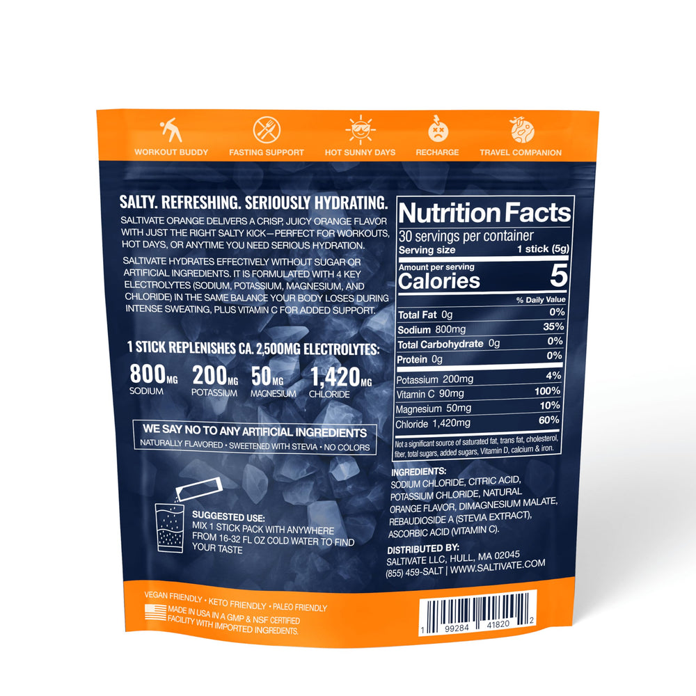 Saltivate on-the-go hydration for sweating or long days.