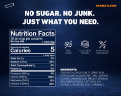 Saltivate orange electrolyte powder dissolving in water for hydration.